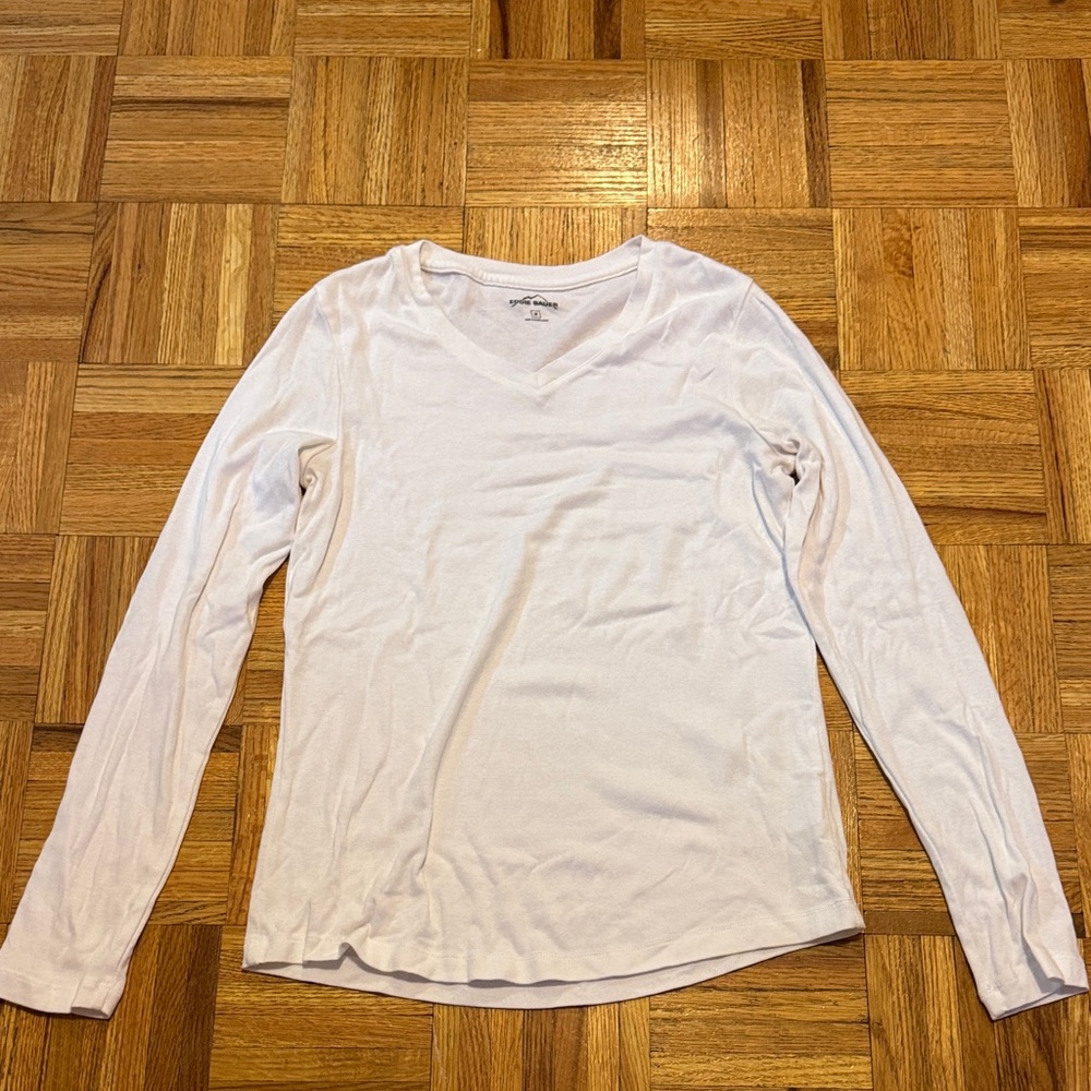 Eddie Bauer White V-Neck Long Sleeve Shirt